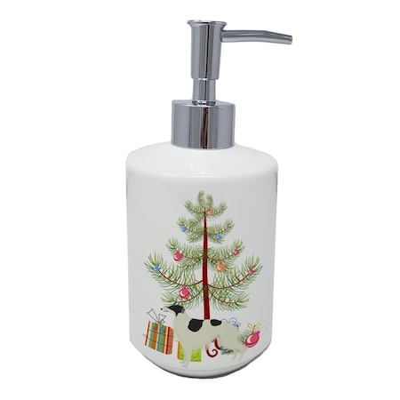 Carolines Treasures 7 x 3.5 in. Borzoi Christmas Tree Ceramic Soap Dispenser CK3524SOAP